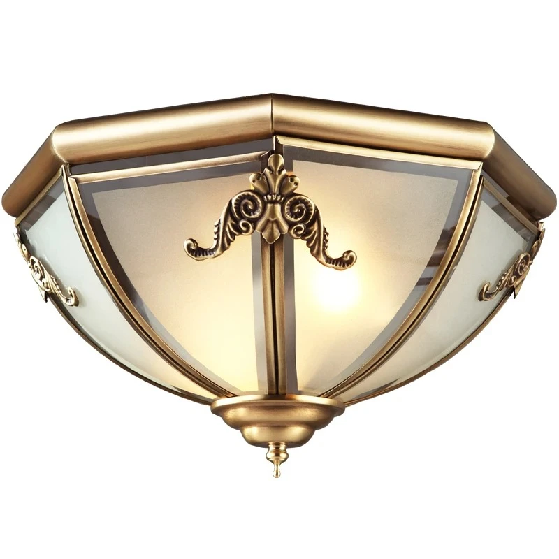 European Style Glass Copper Material LED Ceiling Light Suitable for Living Room Villa Bedroom Nordic