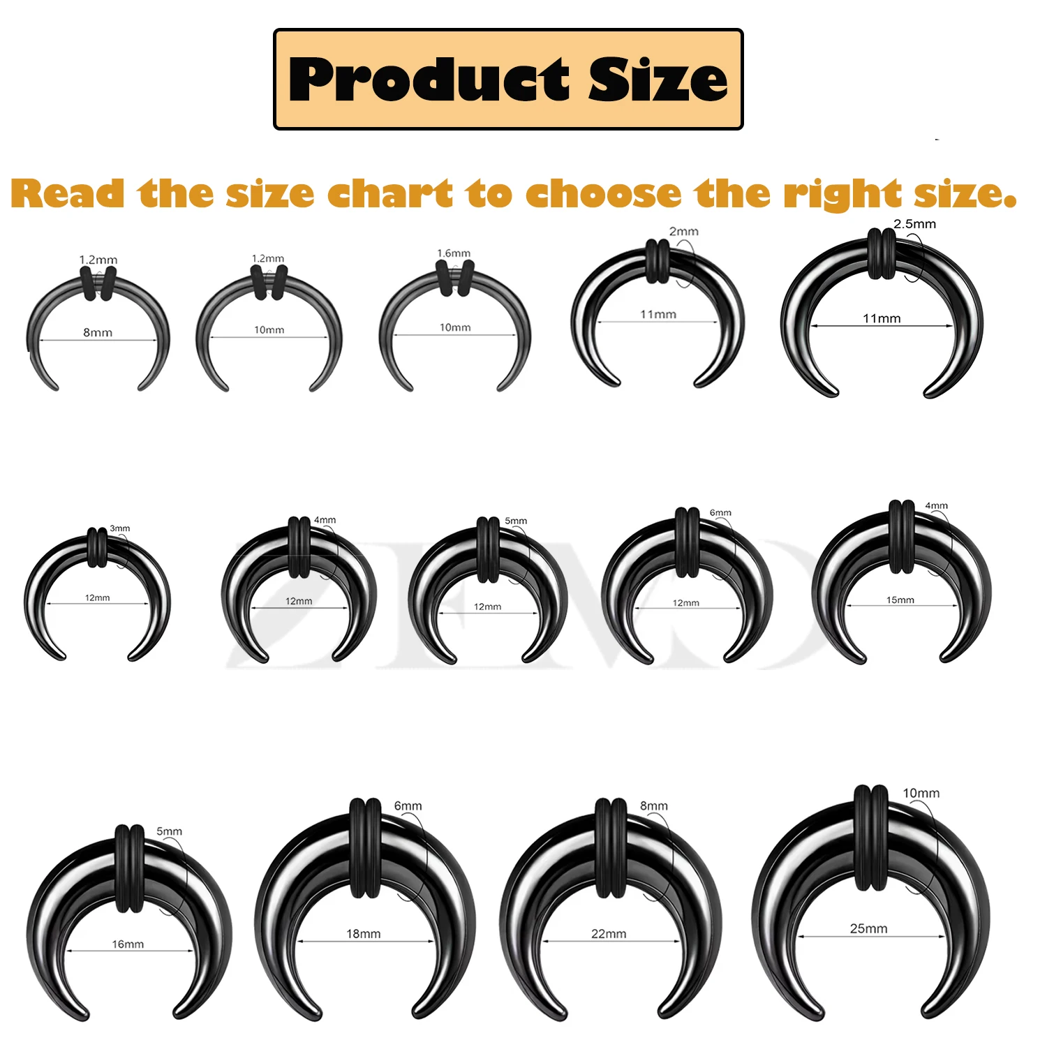 ZEMO 1 PC Ox Horn Nose Ring Stainless Steel Large Gauge C Shape Buffalo Septum Piercing Earrings Ear Stretcher Expander 1.2-10MM