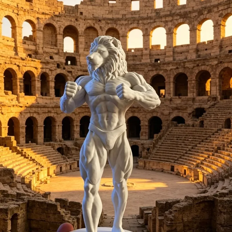 25cm Lion Head Muscle Man Statue 3D Print White Mold Figure Bodybuilding Sculpture DIY Painting Desktop Home Decor Ornament
