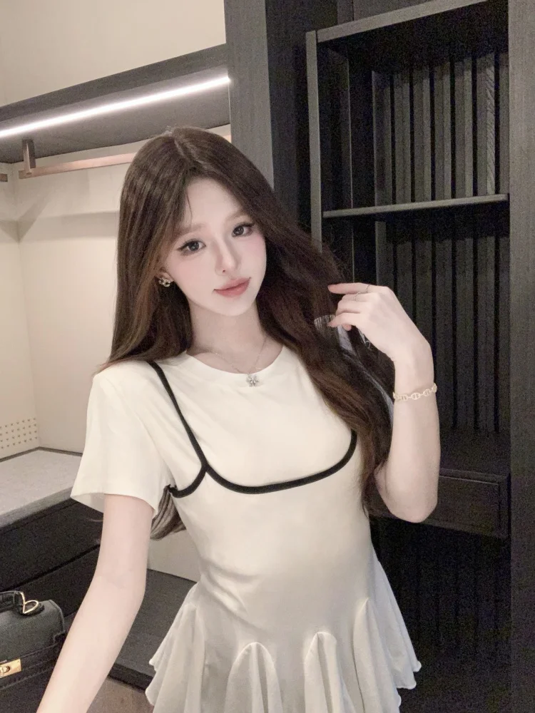 Conjunto de camiseta y camiseta sin mangas de Color Blo ort Sve ajustado, novedad de verano para mujer, conjunto de dos piezas Sle, versión coreana, Sle de viaje