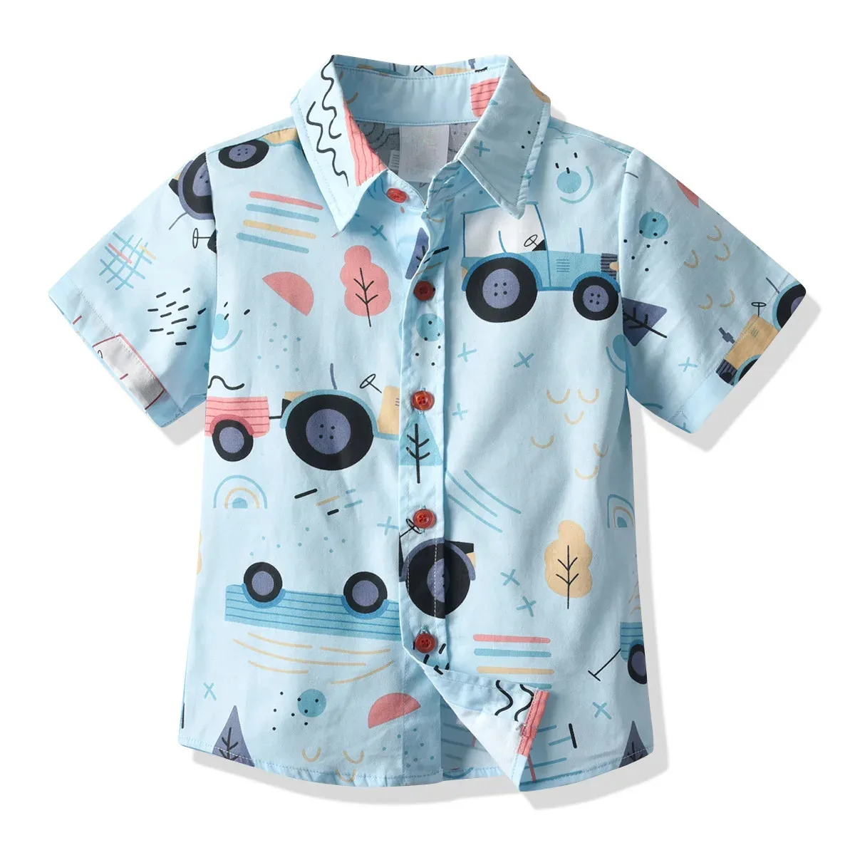 

Boys Hawaiian Shirt Cartoon Dinosaur Printing Short Sleeve Tops 2024 Kids Clothes Girl Beach Holiday Button Down Shirts