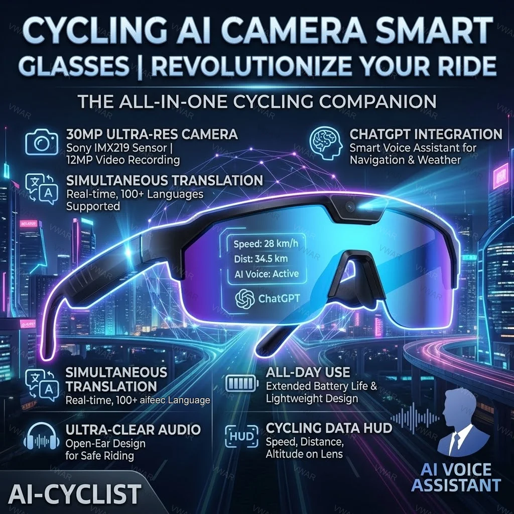 

2026 New AI Smart Sports shooting&recording Glasses 800W Camera HD Anti-shake Bicycle Riding Shooting Artifact Windproof Goggles