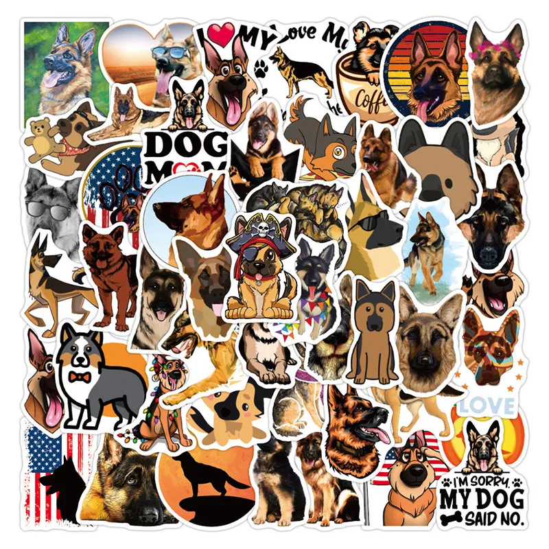 

50Sheets Non-repetition German Shepherd Pet Laptop Suitcase Skateboard Guitar Phone Cartoon Cute Stickers Kid Gift Toys