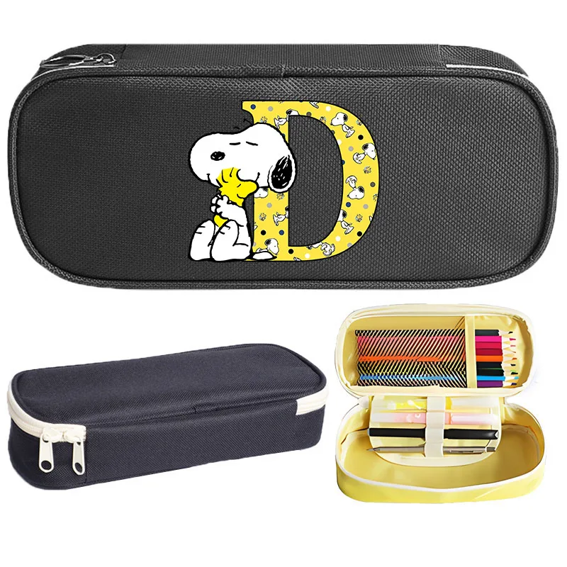 Snoopys astuccio nero Cartoon Dog Print borsa di cancelleria per studenti Anime Merch portapenne portatile con cerniera forniture scolastiche regali