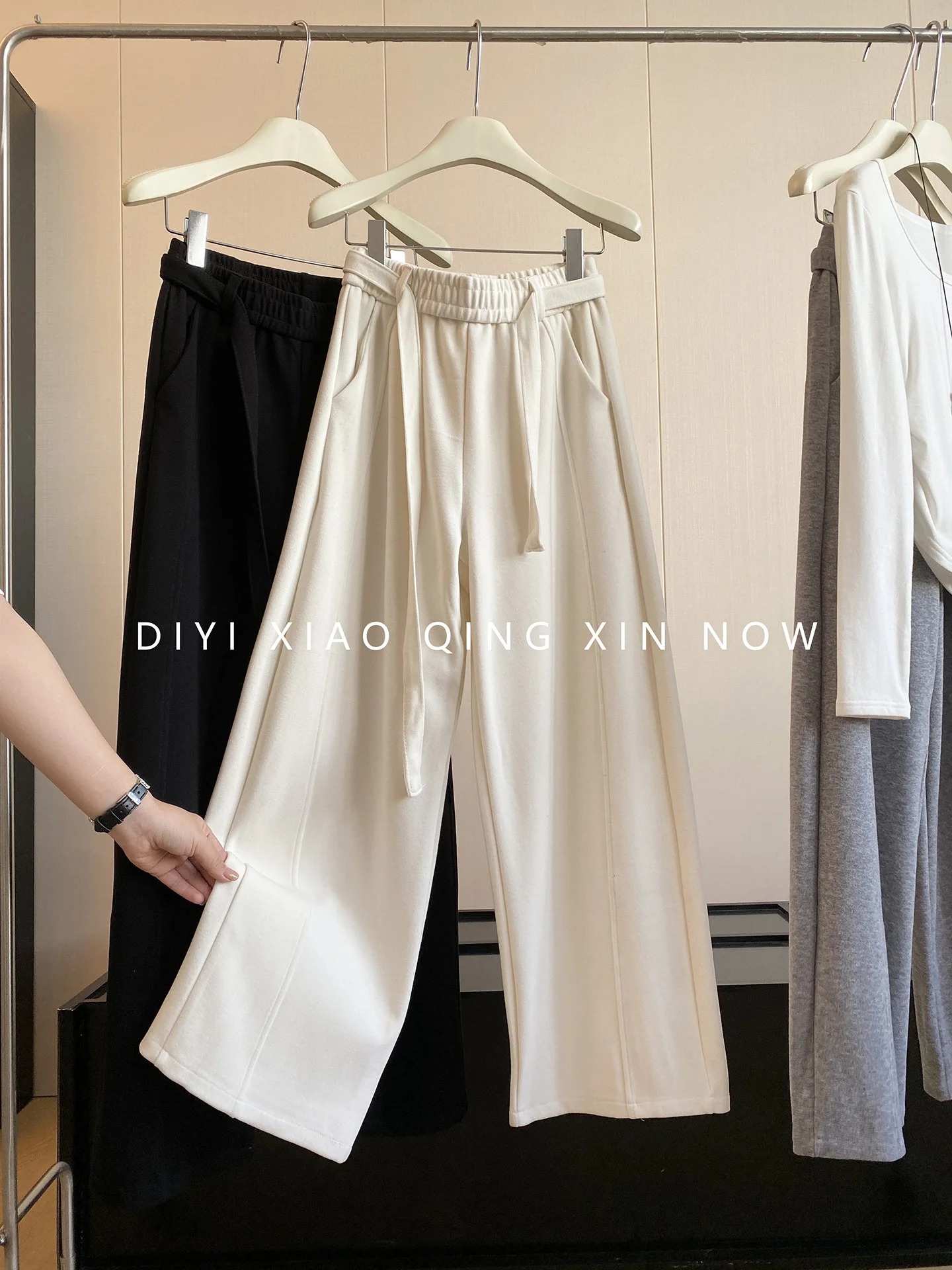 DIYI High Waist Wide Leg Pants Women's Loose Fitting Draped Straight Cut Trousers Autumn Casual Polyester Fiber Commute Style