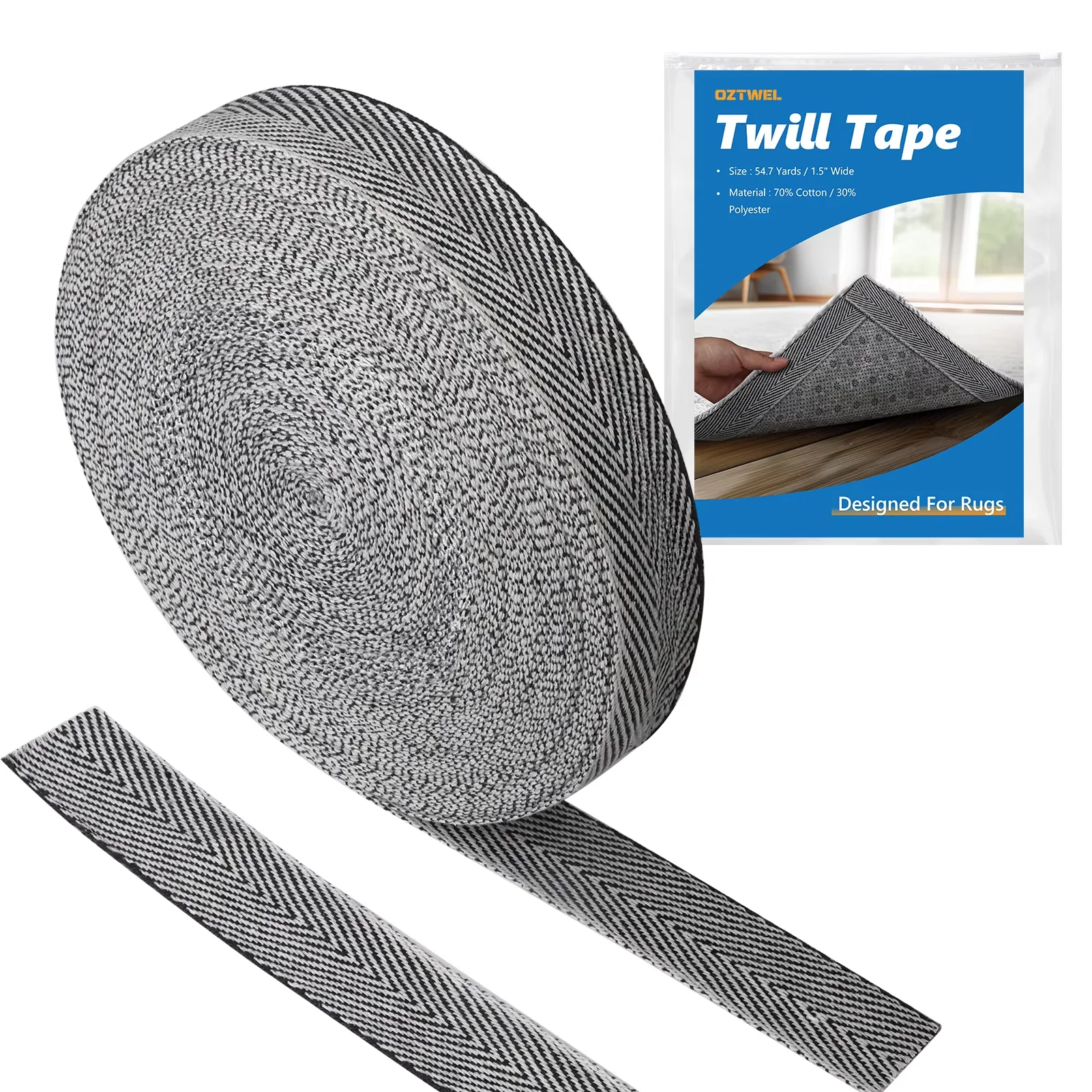 50m*4cm Anti-slip tape roll Washable Cotton Rug Seam Ribbon Webbing Carpet Binding Trim Twill for DIY Craft Sewing