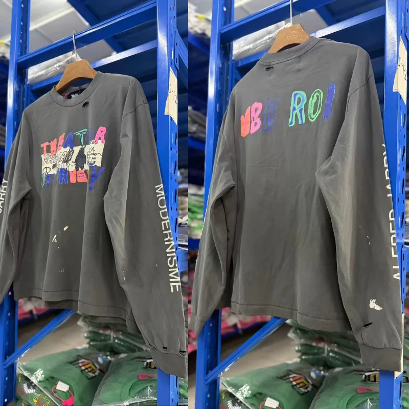 2026ss Paly Hollywood Long Sleeve T-shirts Hip Hop Patch Washed Graffiti Print Women Men Tee Tops