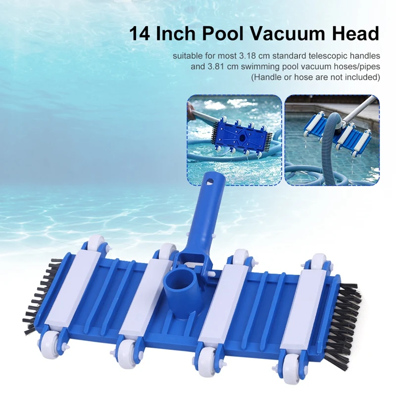 14 Inch Weighted Pool Vacuum Head Swimming Pool Suction Head With Wheels Side Brush For Pond Spa Hot Tub Cleaning