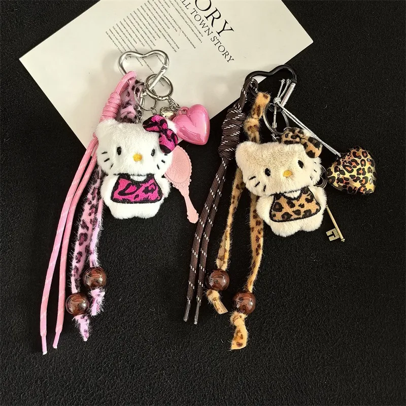 Sanrio Cartoon Hello Kitty Leopard Pattern Series Plush Keychain Pendant Daily Backpack Personalized Fashion Accessories