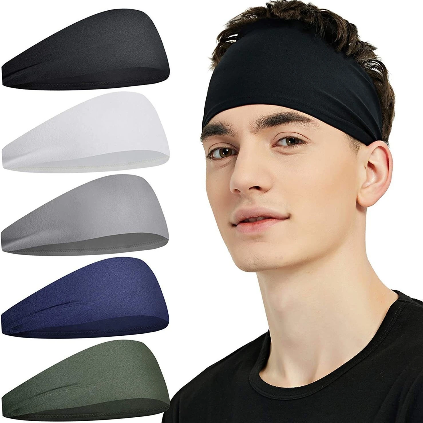 Diademas deportivas antideslizantes para hombre y mujer, Bandana elástica de Color sólido, de secado rápido, para entrenamiento, Fitness, Yoga, Unisex