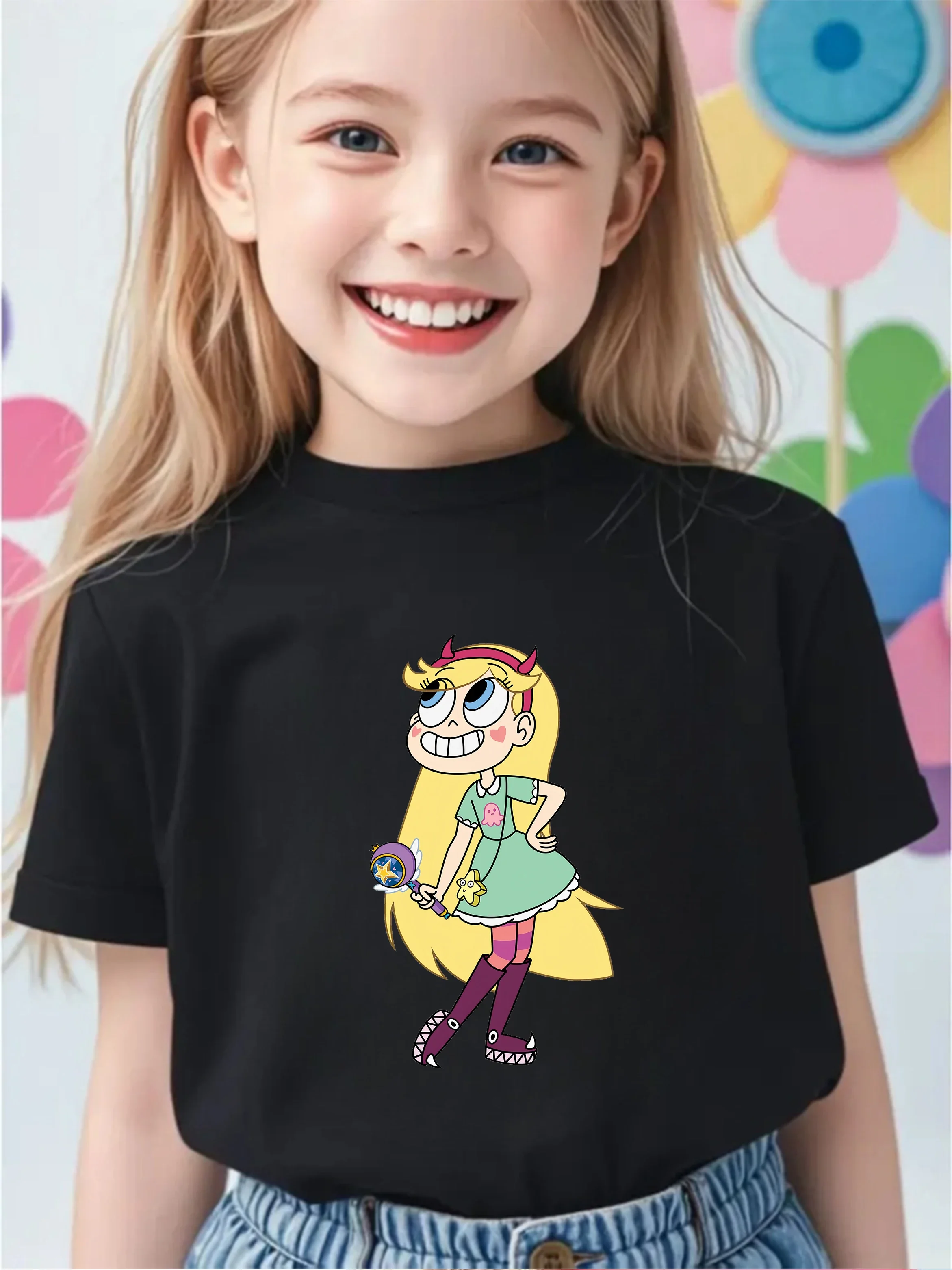 

Футболка унисекс для мальчиков и девочек 2026 года, летняя, с принтом звезд и бабочек, с круглым вырезом, 3-14 лет, забавная, милая, в стиле кавай, с мультяшным рисунком, модная, для улицы и активного отдыха