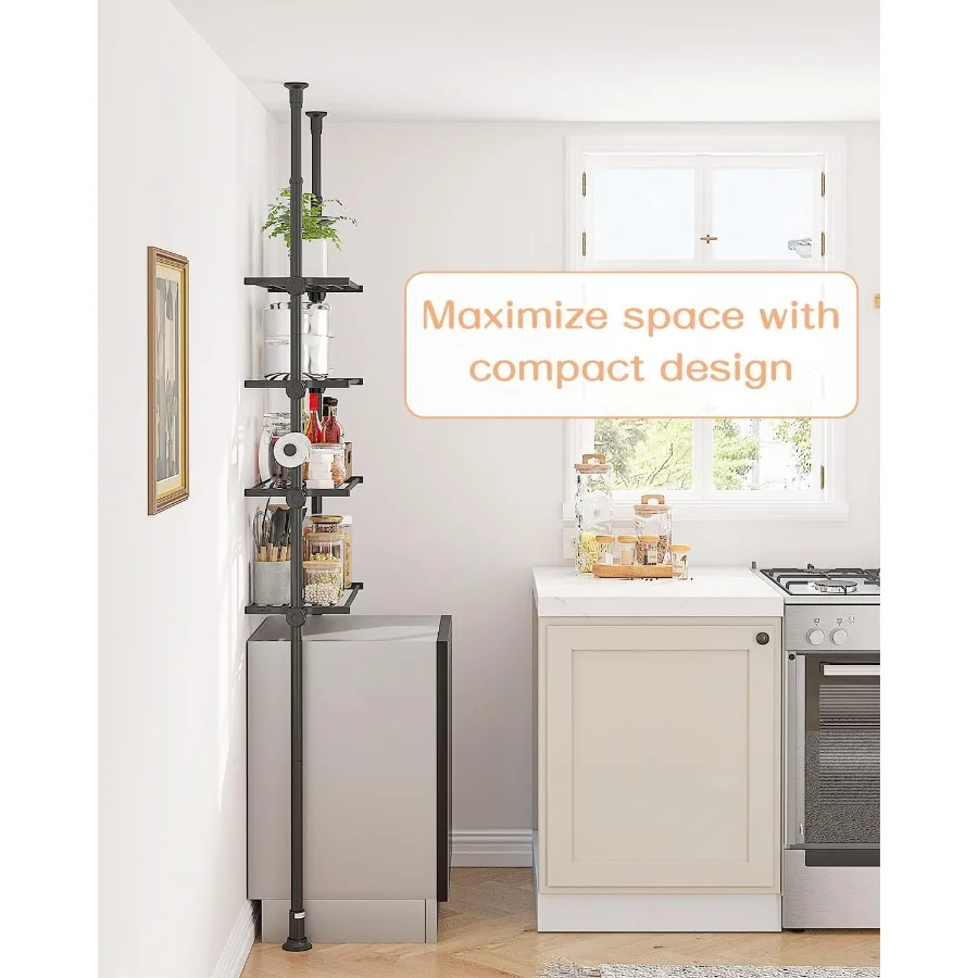 Tension Mounted 4-Tier Over-Toilet Shelf - Adjustable Bathroom Organizer & Space-Saving Storage for Small Spaces