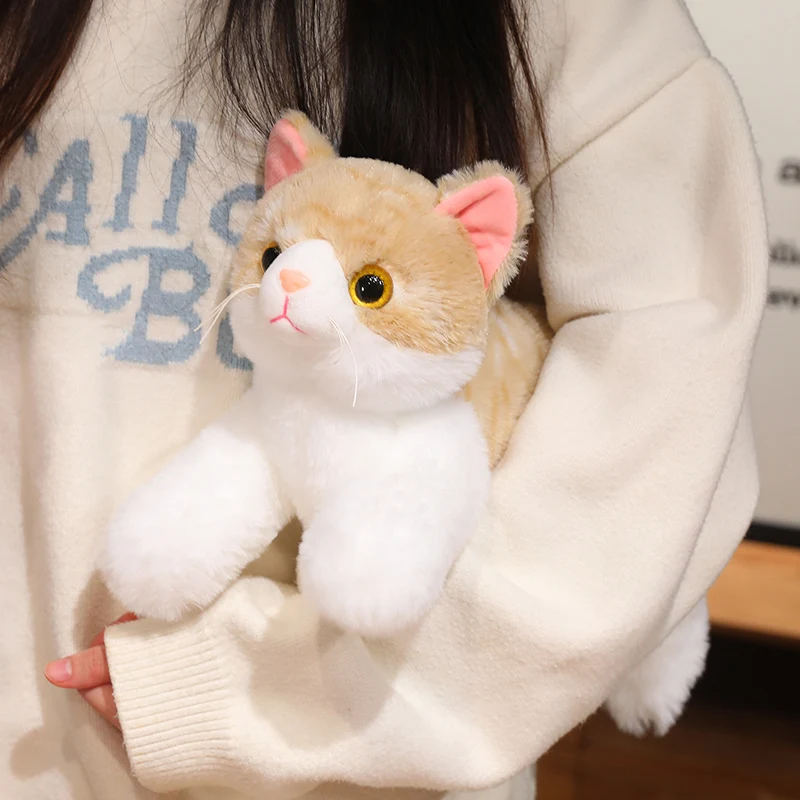 Fuzzy Sounding Like Real Cat Toy Stuffed Soft Grey Black Yellow Cartoon Lying Animal Little Kitten Ladies Gift