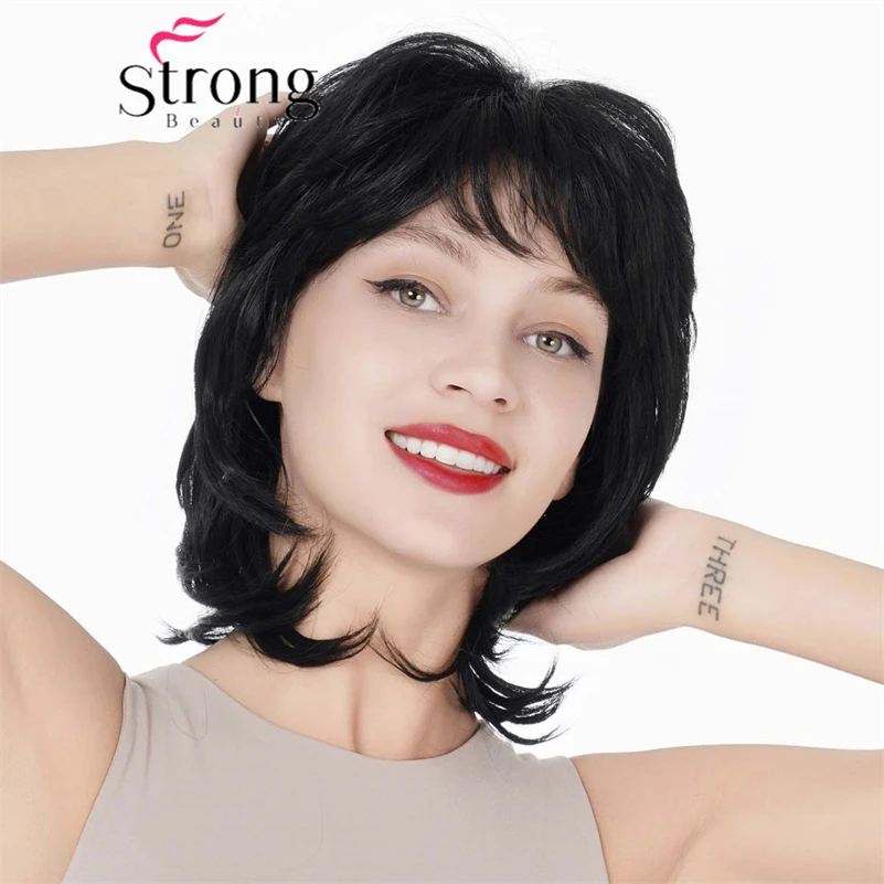 Женский короткий черный мягкий многослойный синтетический парик StrongBeauty