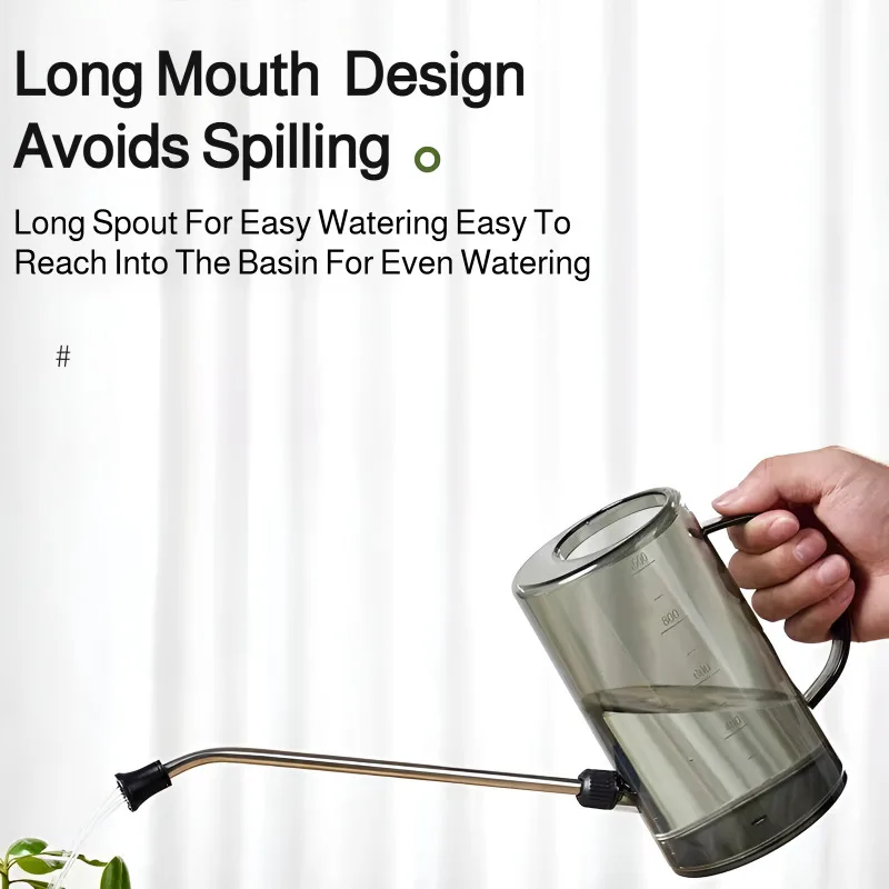 

Stainless steel long mouth watering pot transparent with scale home gardening watering tool