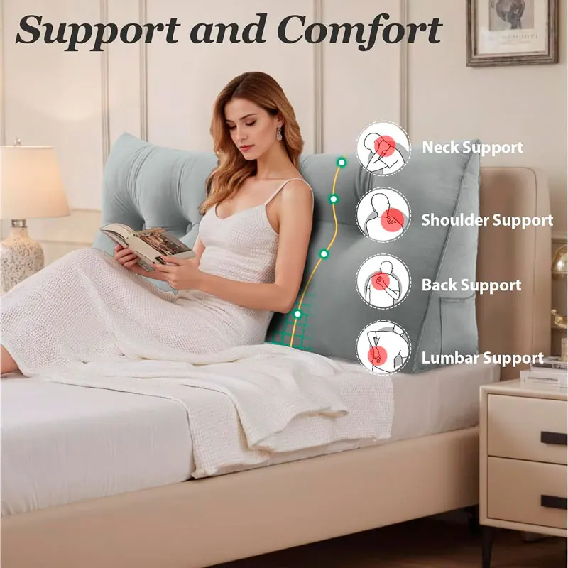 Headboard Wedge Pillow,Queen Bed Wedge Pillow for Headboard,Backrest Pillow for Beds,Reading Pillows for Sitting in Beds Adult