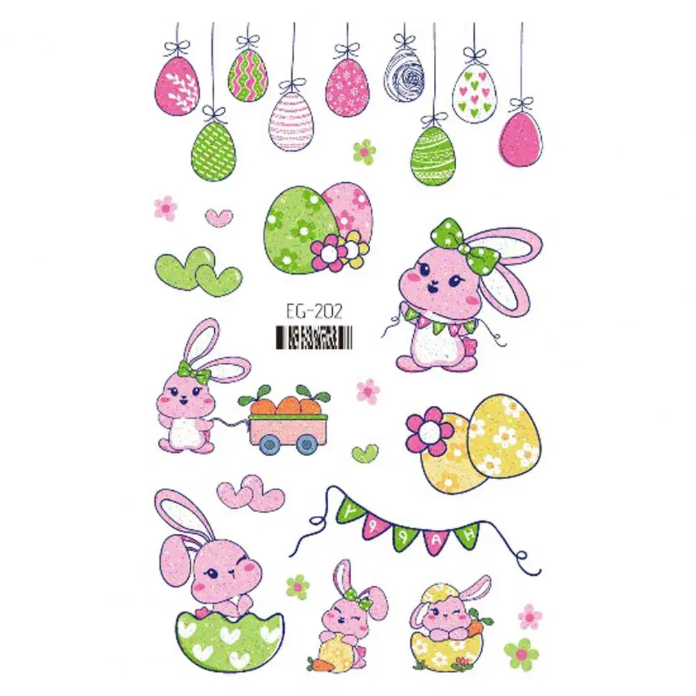 Rabbit Themed Tattoo Stickers Fake Body Tattoo Easter Themed Temporary Tattoos Bunny Carrot Egg Pattern Waterproof for Festive