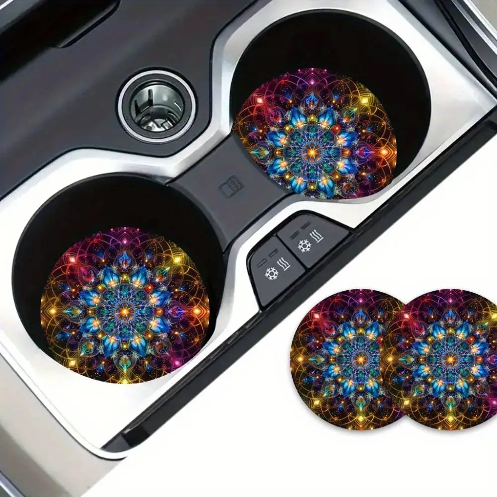 Elegant Mandala Lotus Texture EVA Car Coasters Car Office Home Decor Wedding Gift For Couples