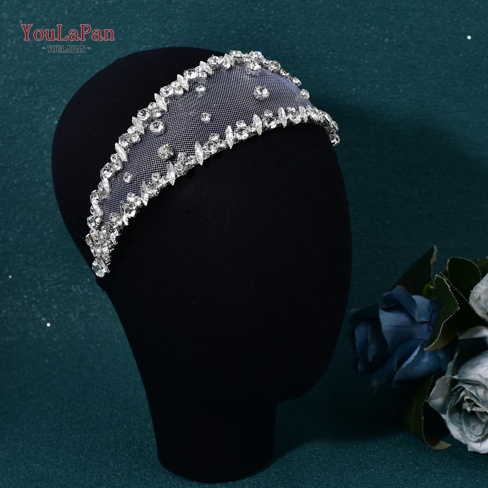 

YouLaPan Bride Rhinestones Hair Hats Headband Silver Color Wedding Headwear Hair Accessories Bride Party Gift Tiara HP650