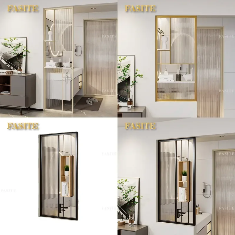 For Bathroom Dry Wet Separation Cream Wind Changhong Glass Partition with Multi-layer Rack Household Entrance Screen Storage