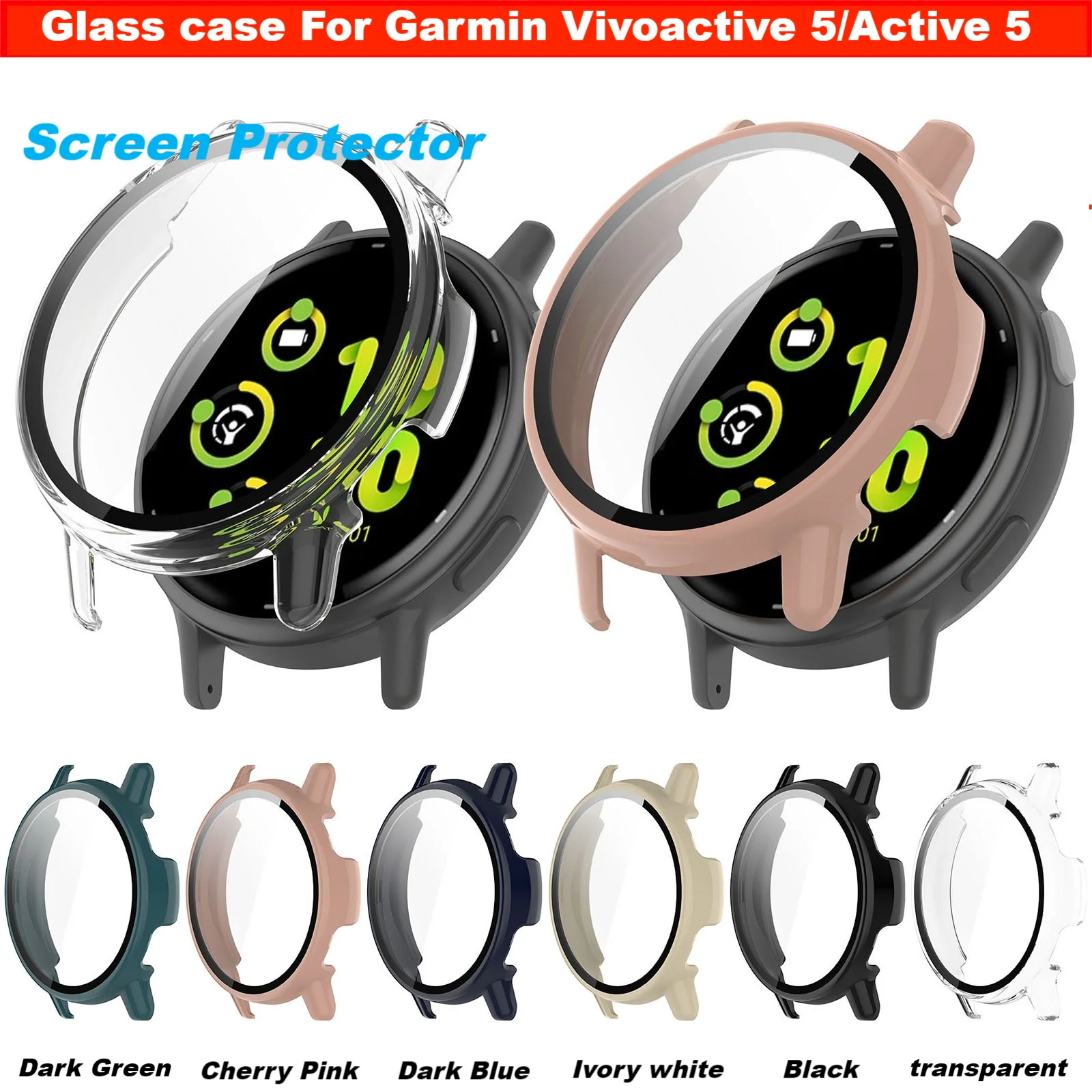 Gehard glazen behuizing voor Garmin Vivoactive 5 / Active 5 Smart Watch Strap Screen Protector Cover Film Beschermende bumpershell