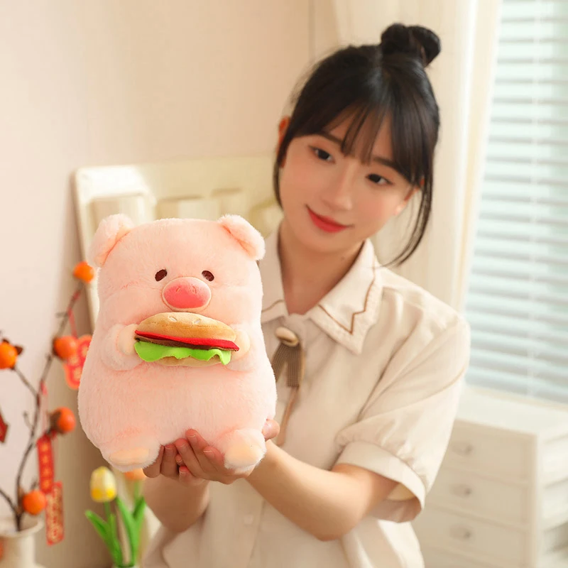 Soft Kawaii Cute Round Pig High Quality Doll Gift Pig with Hamburger Cabbage Plush Pillow Stuffed Super