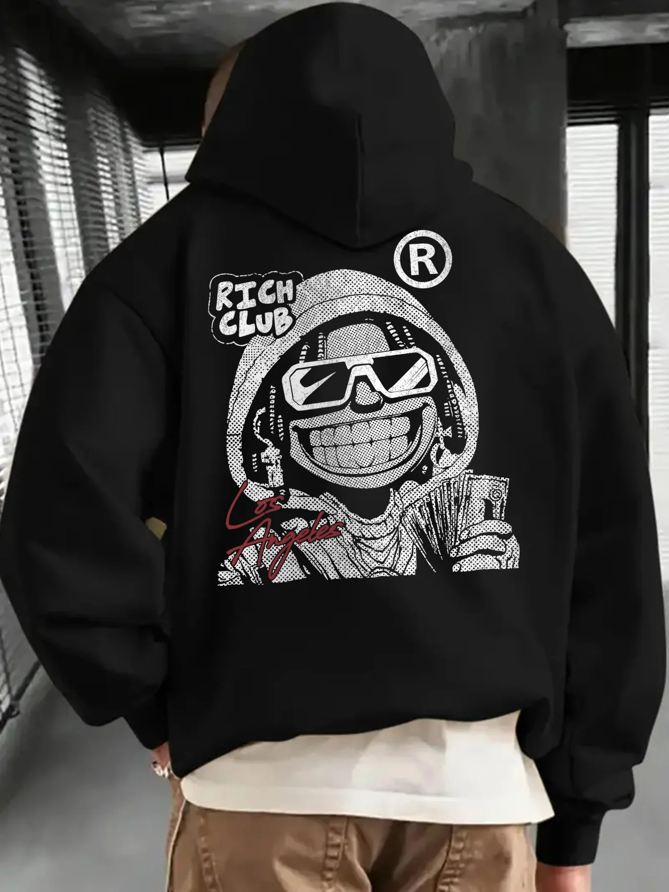 ريتش كلوب هوديي الرجال مضحك الكرتون الجرافيك كنزة بمقاس كبير الهيب هوب نمط عادية ، أنماط مطبوعة الظهر ، هوديس الرجال