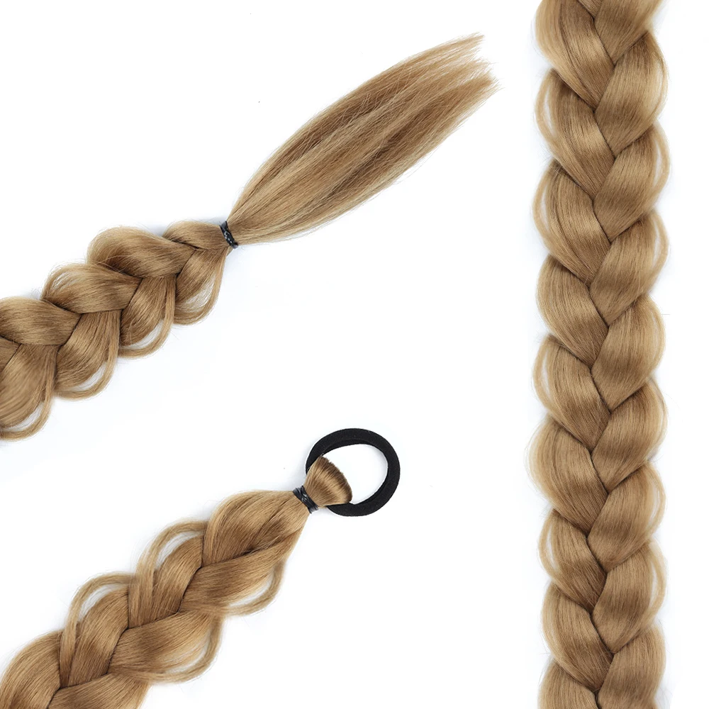 Extensión de cabello sintético trenzado con banda de goma para mujer, trenzas de boxeo, accesorios para el cabello, 24 pulgadas de largo, trenzas