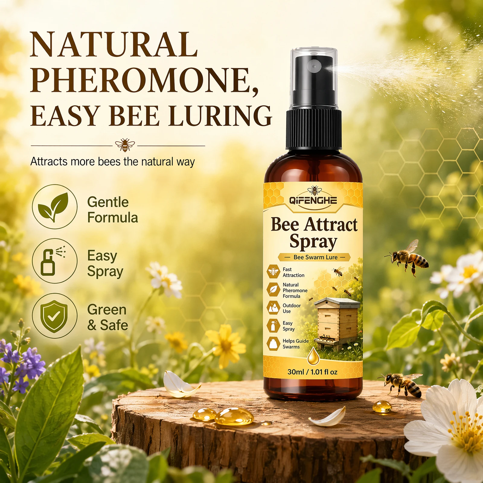 Bienenlockspray, Natürlicher Bienenstaubwaben-Lockstoff, Pheromon-Lockmittel für die Imkerei, Schnell Wirksames Bienenköder-Spray zur Anführung wilder Bienen – Detail 4