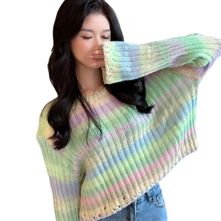 New style rainbow wool sweater good hand feel jersey  vêtements zarra femme 2022  LOOSE