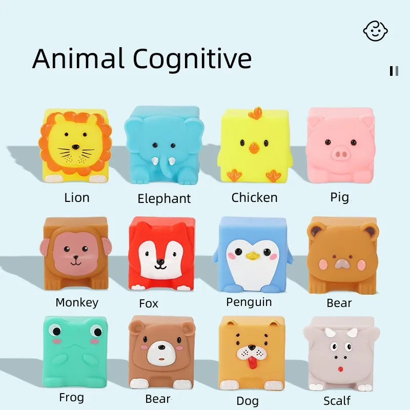 Creative Cognition Sensory Game Block Cute Animal Cartoon Children\'s Puzzle Assembly Relief Soft Rubber Bathing Toys For Kids