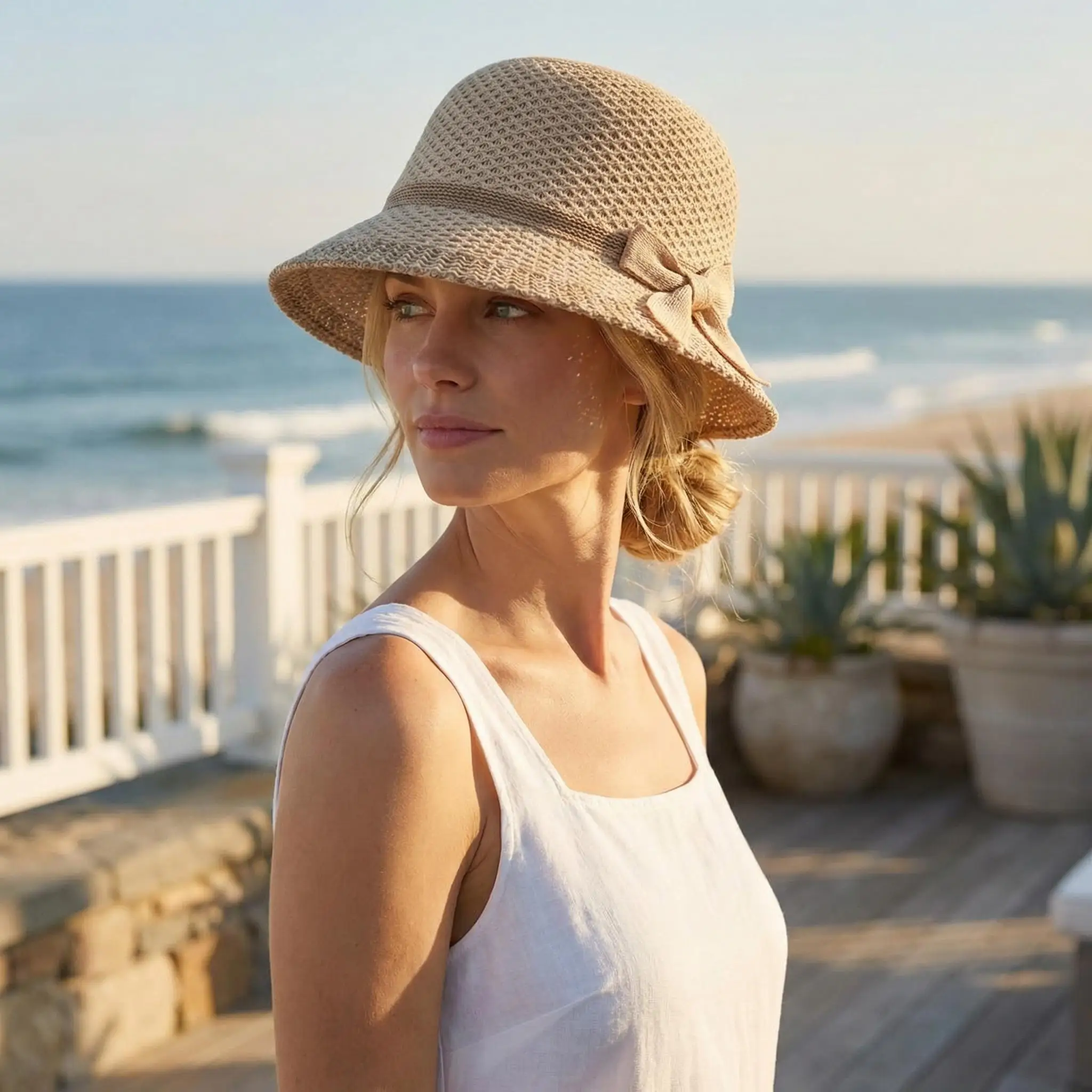Elegant bow breathable sun hat/basin hat women beach vacations outdoor travel daily commutes