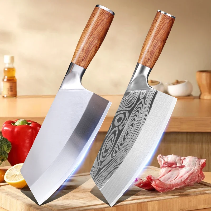 Damascus Steel Kitchen Knife Set  Damascus Pattern Stanless Steel Meat Cleaver Japanese Chef Knife Wood Handle Kitchen Knife