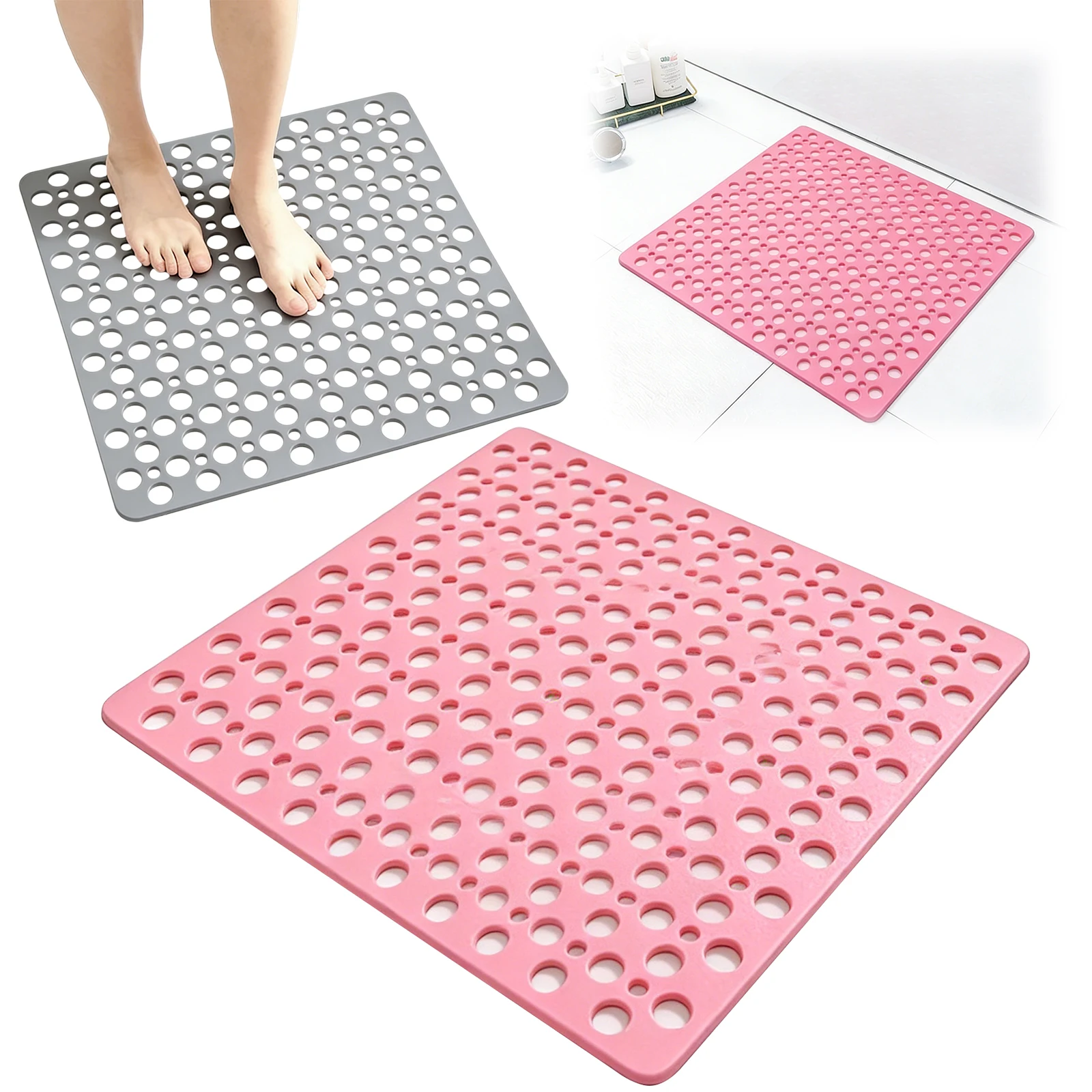 Bathtub Anti Slip Floor Mat with Suction Cups and Drain Holes Bathroom Mats for Floor 20x20inch for Bathroom