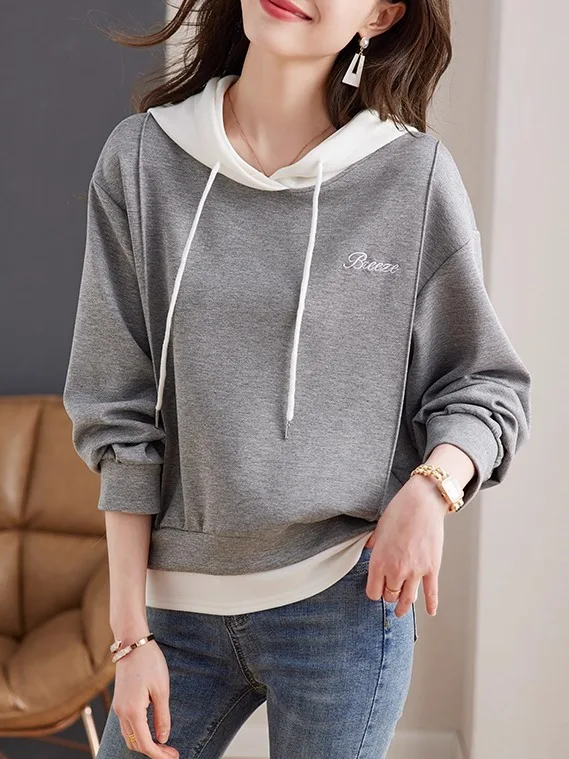 

Женская толстовка с капюшоном и цветными блоками, с длинным рукавом, на шнурке, модный свободный крой, для ранней осени, новинка