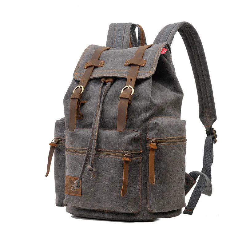 Student Schoolbag Men and Women Canvas Shoulders Backpack 15.6 inch Laptop Bag Large Capacity Retro Commuter Backpacks
