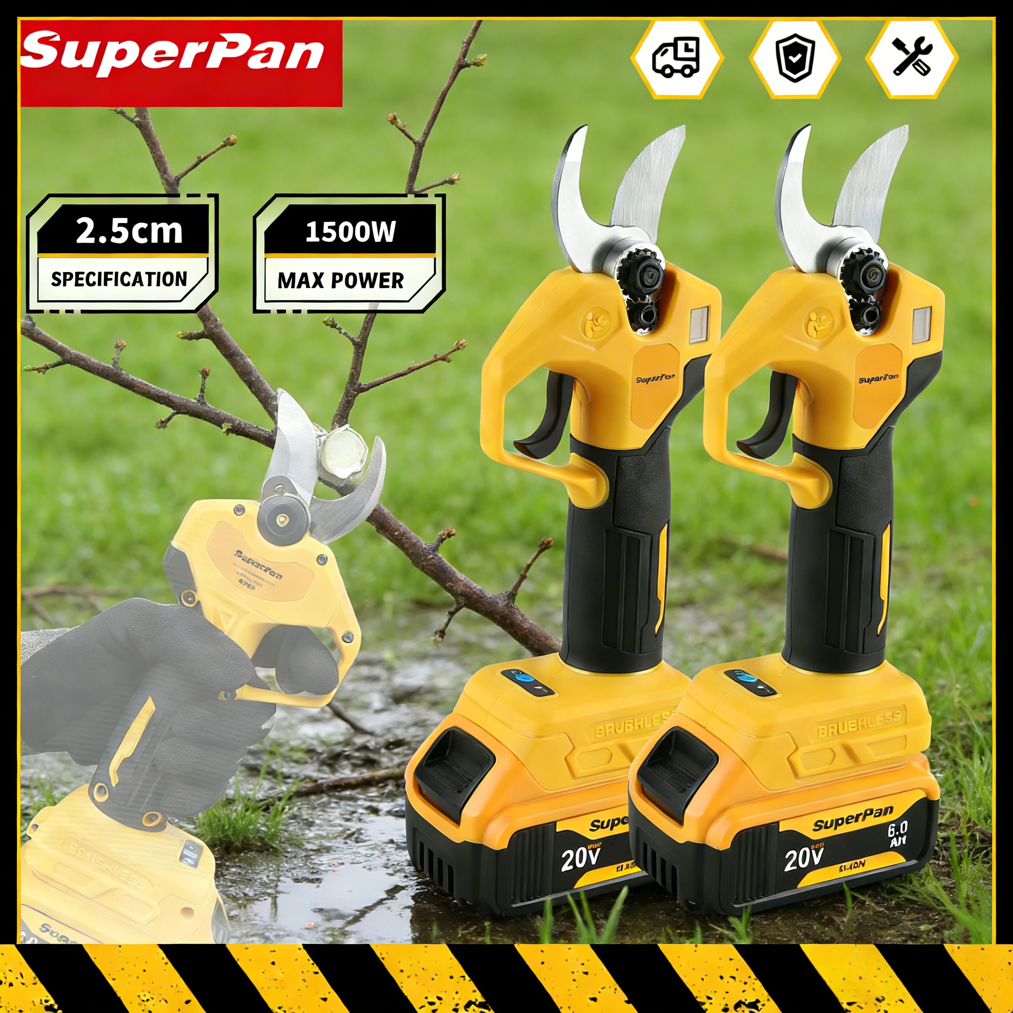 

Высокоэффективный секатор SuperPan для быстрой обрезки в саду, для обрезки веток, совместимый с аккумулятором Dewalt 20V.