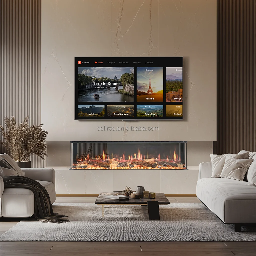 

【Best-selling】75" Remote Control High-end 3D Wifi Virtual Electric Fireplace With Sparks And USB Combine LCD Screen Electric Fi
