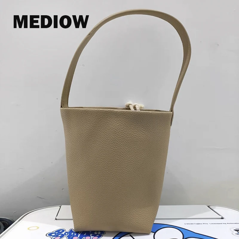 

MEDIOW Casual Bucket Bags For Women Luxury Designer Handbag And Purses PU Leather Lychee Inner Pocket Top Handle Shoulder Bag