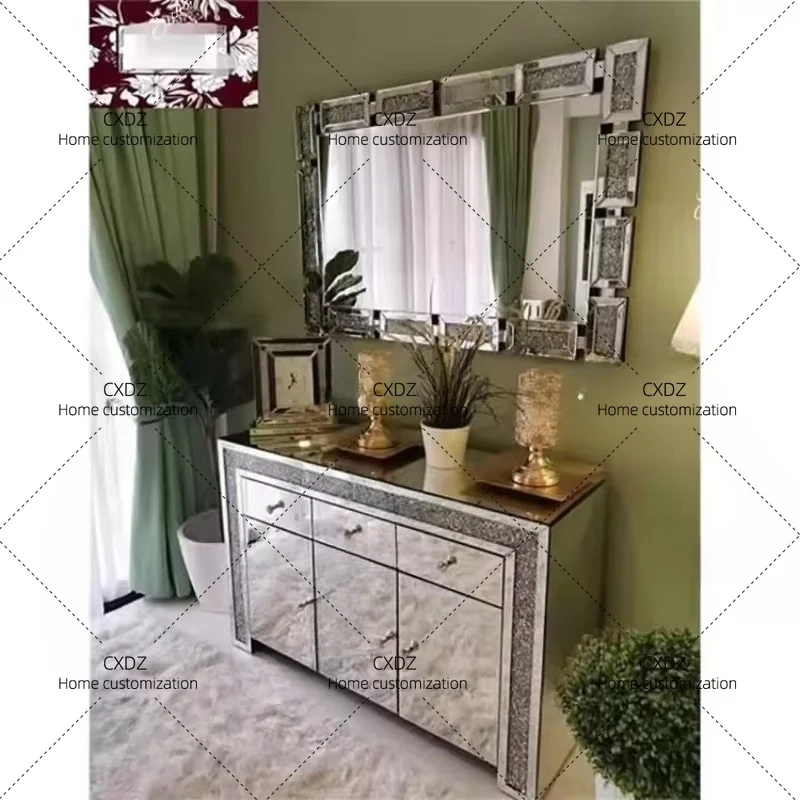 XXCrushed Diamond  Door  Drawer Mirrored Sideboard