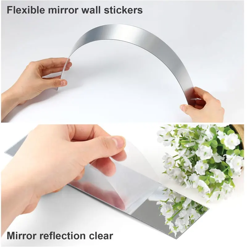 10Pcs DIY Mirror Tiles Ceiling Edge Mirror Strip Self-adhesive Acrylic Art Wall Tile Sticker 3D Wall Sticker Decor TV Background