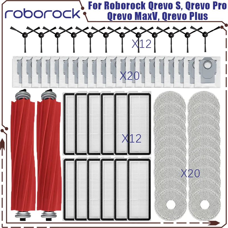 Roborock Qrevo S, Qrevo Pro, Qrevo MaxV, Qrevo Plus Vacuum Parts Main Roller Side Brush Filter Mop Pad Cloth Dust Bag