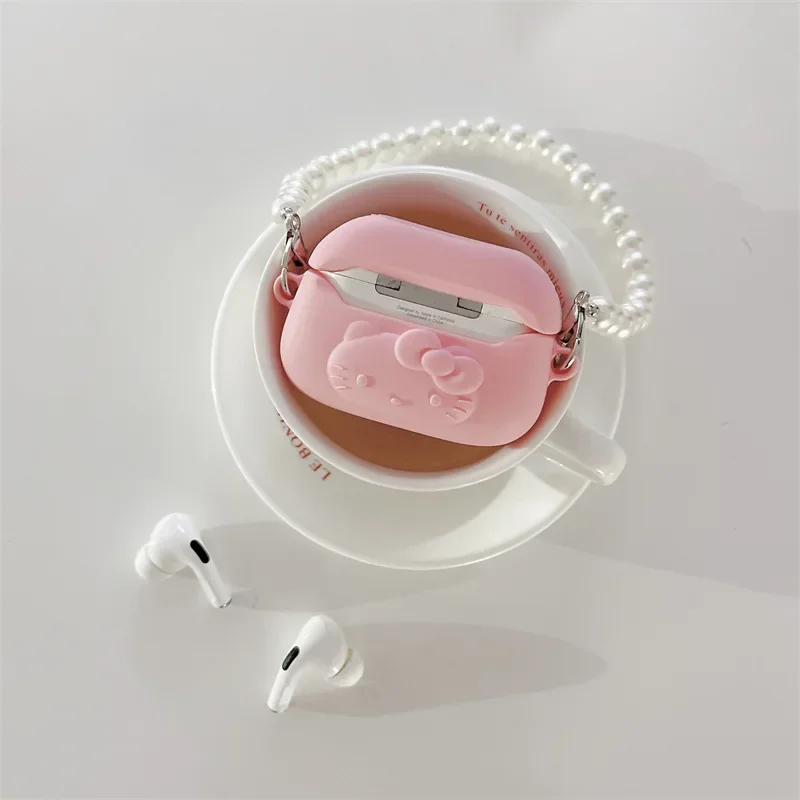 Hello Kitty Pink Handbag Case For Airpods Pro Case,Soft Silicone Cover With Pearl Keychain For Airpods 3 Case/Airpods 1/2 Case