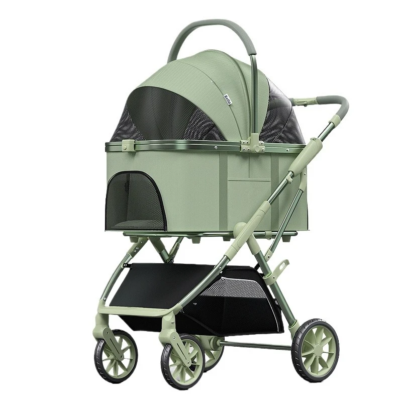 Luxury Pet Stroller for Medium Dog or 2 Small Dogs&cats, Foldable and Basket Detachable with Four Wheels