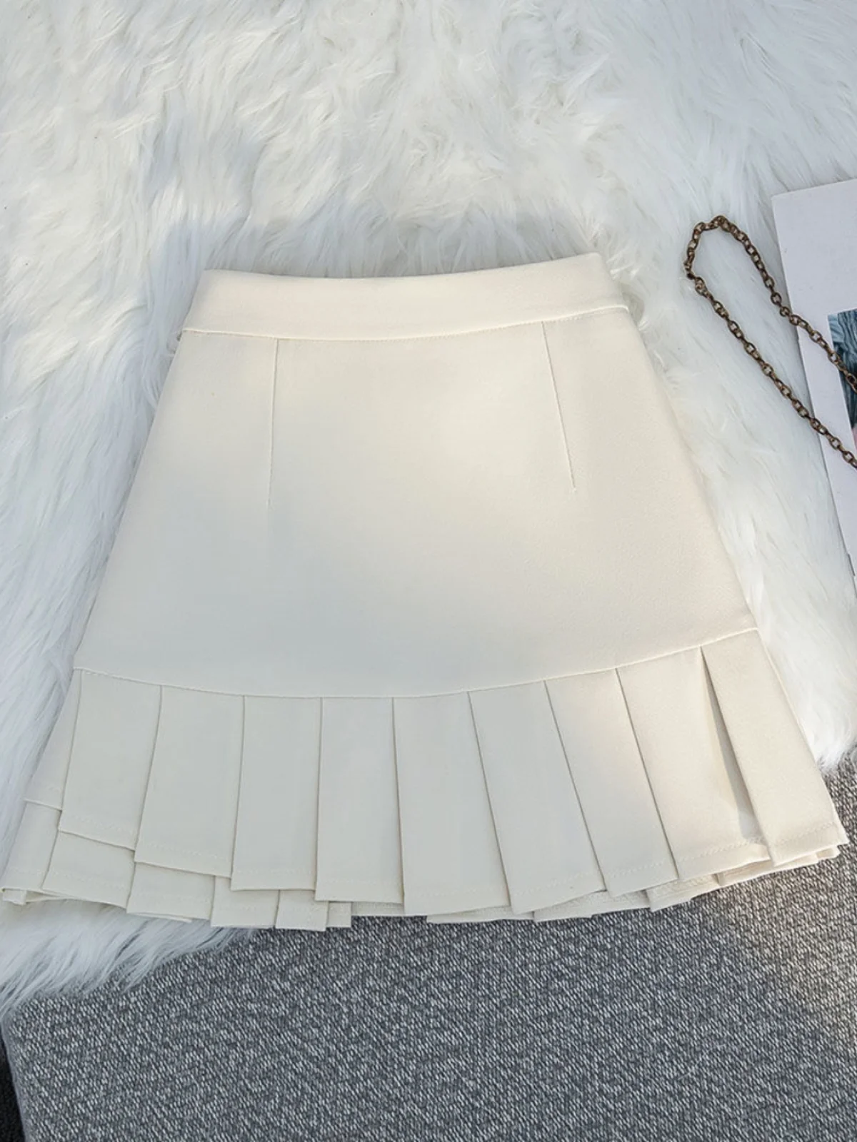 Pink Pleated  Skirt High Waist Slimming Women's Autumn Winter A-Line ort Skirt Commute Simple Sle Polyester Fiber