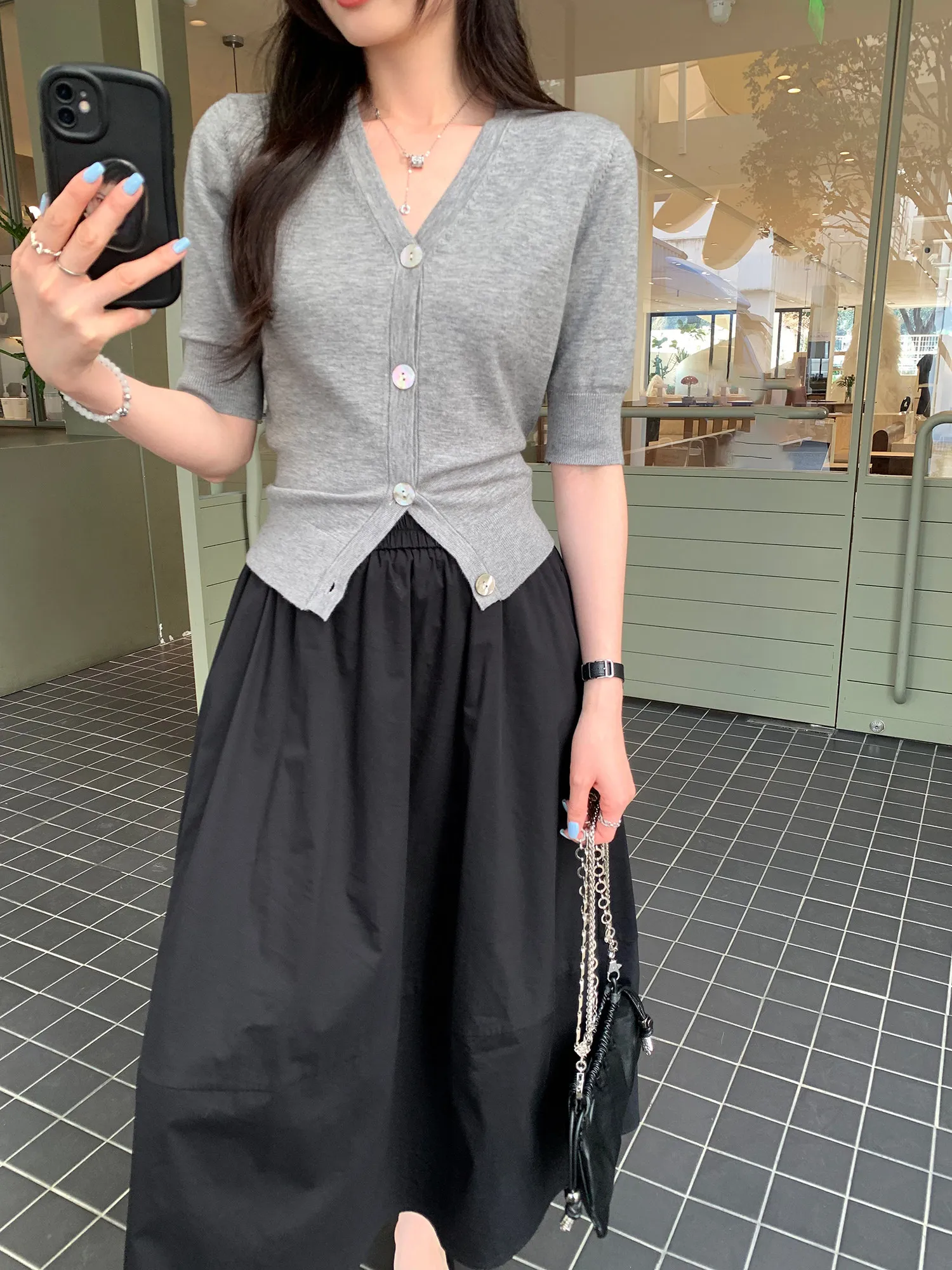 Lightweight Short Sleeve V-Neck Knitted Open Cardigan Women's Summer Slimming Yellow Versatile Top Money Style Fashion