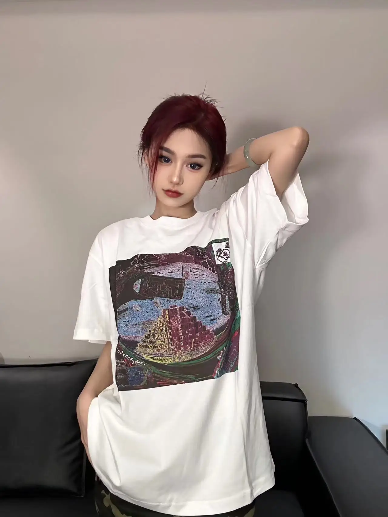 

LIFE CAVEMPT Летняя модная хлопковая футболка свободного кроя с коротким рукавом и мультяшным принтом, круглый вырез, охлаждающий эффект, для подростков, стильная.