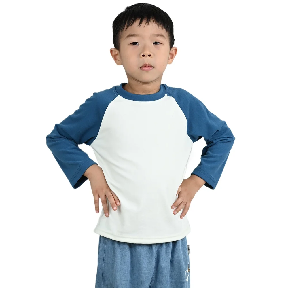 

1pcs Children's Long Sleeve Printed Patchwork Shirt Cute Round Neck Basic T-Shirt Kid's Korean Style Fall Winter Warm Top