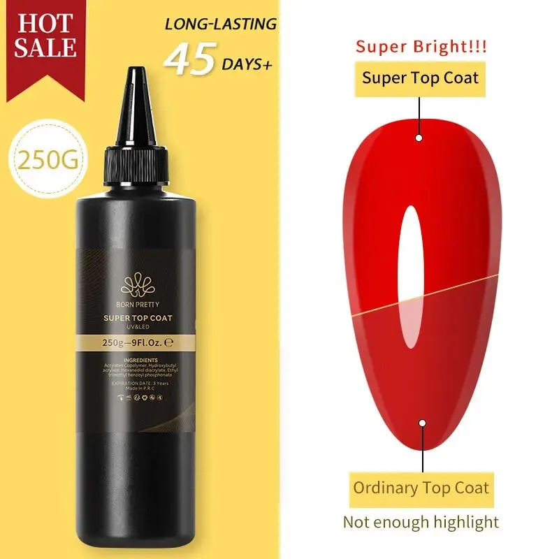 BORN PRETTY 250g Super Top Coat Professional Nail Art Soak Off Top Coat Long-lasting Anti-Stain Functional Gel Polish