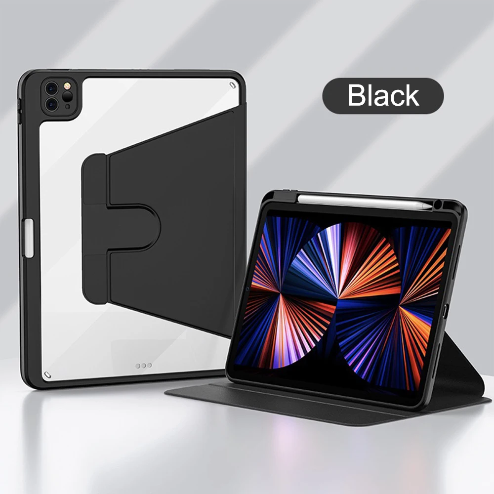 

case for ipad 10th/11th 2022/2025 10.9 Acrylic transparent back shell Carrying pen slot function rotating bracket solid color